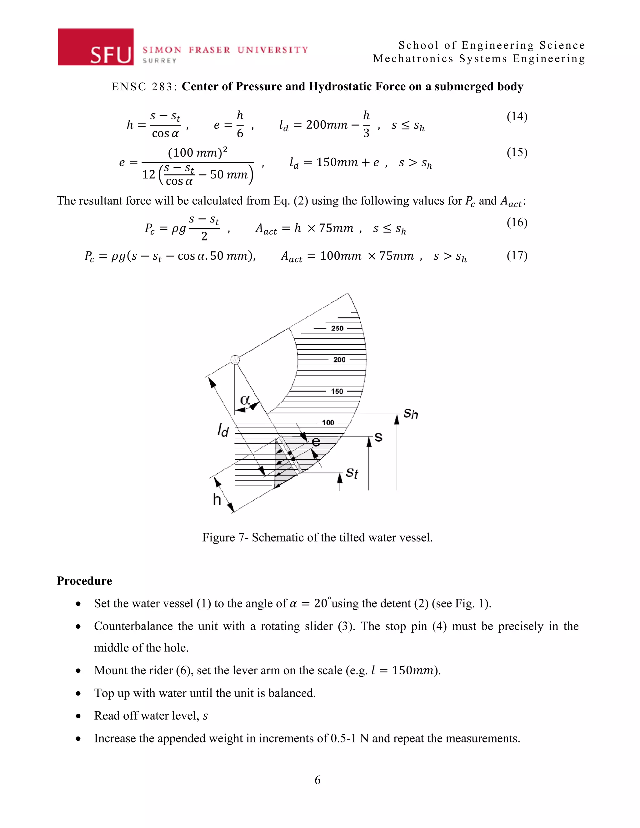 Center of pressure and hydrostatic force on a submerged body rev | PDF