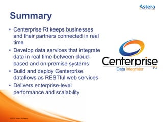 ©2014 Astera Software
•  High-performance parallel processing engine
•  Server cluster for scalability and failover
•  Job monitoring and management
•  Job orchestration
 