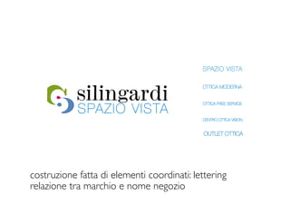 costruzione fatta di elementi coordinati: lettering
relazione tra marchio e nome negozio
 