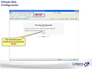 Filtrado Web
Configuración




    Sitio web bloqueado:
 Clasificación de seguridad:
            ROJO
 