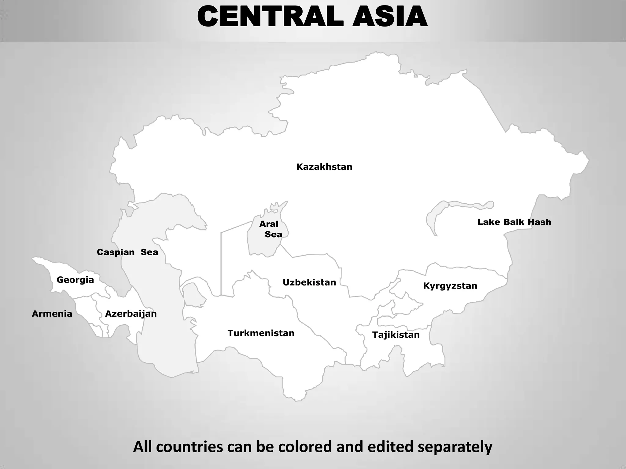 Central asia editable continent map with countries | PPTX