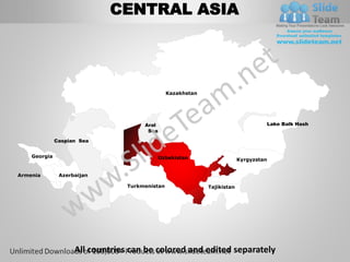 Sentral Asia Central asia powerpoint editable continent map with countries templates ...