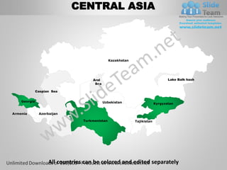 Sentral Asia Central asia powerpoint editable continent map with countries templates ...