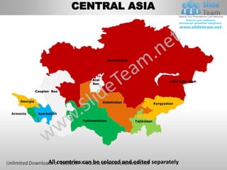Sentral Asia Central asia powerpoint editable continent map with countries templates ...
