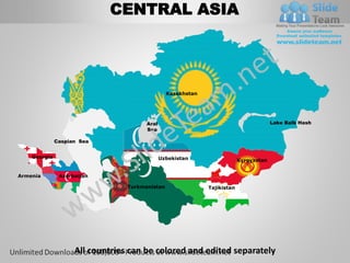 Sentral Asia Central asia powerpoint editable continent map with countries templates ...