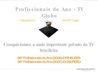 Conquistamos o mais importante prêmio da TV brasileira 28º Profissionais do Ano (2006) – FINALISTA 29º Profissionais do Ano (2007) – CAMPEÃO Profissionais do Ano - TV Globo Categoria Campanha – Sudeste Interior – 1º lugar 