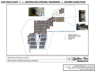7
MRIDUL BHANDARI (B.ARCH | V – YR. / X – SEM.)
THESIS TOPIC : INTER-STATE BUS TERMINUS FOR UDAIPUR CITY
BUDDHA INSTITUTE OF ARCHITECTURE & TOWN PLANNING
UDAIPUR (313001), RAJASTHAN
LIVE CASE STUDY – I | CENTRAL BUS STATION, VADODARA | SECOND FLOOR PLAN
1 - GSRTC OFFICE (26.5 sqmt.)
2 - DOREMETRY FOR FEMALE (6.0 x 2.8)
3 - DOREMETRY FOR MALE (22.5 sqmt.)
4 - TOILETS (4.0 x 1.8)
5 - STAIRCASE & LOBBY
6 - MALL AREA
1
2
34
45
6
 