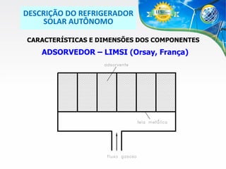 DESCRIÇÃO DO REFRIGERADOR
SOLAR AUTÔNOMO
CARACTERÍSTICAS E DIMENSÕES DOS COMPONENTES

ADSORVEDOR – LIMSI (Orsay, França)

 