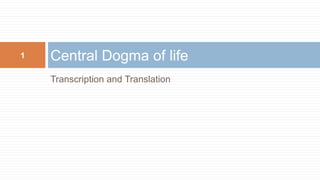 Transcription and Translation
Central Dogma of life
1
 