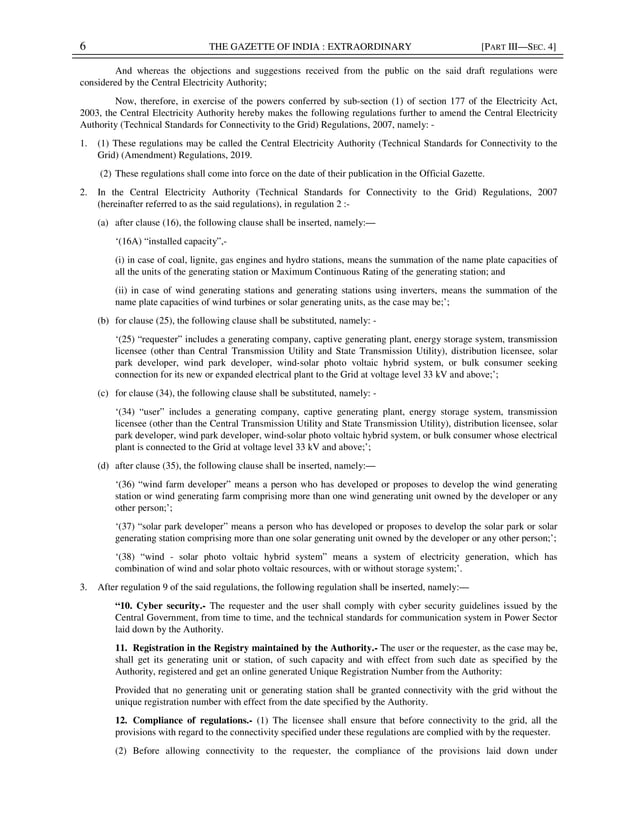 Central Electricity Authority (Technical Standards for Connectivity to ...