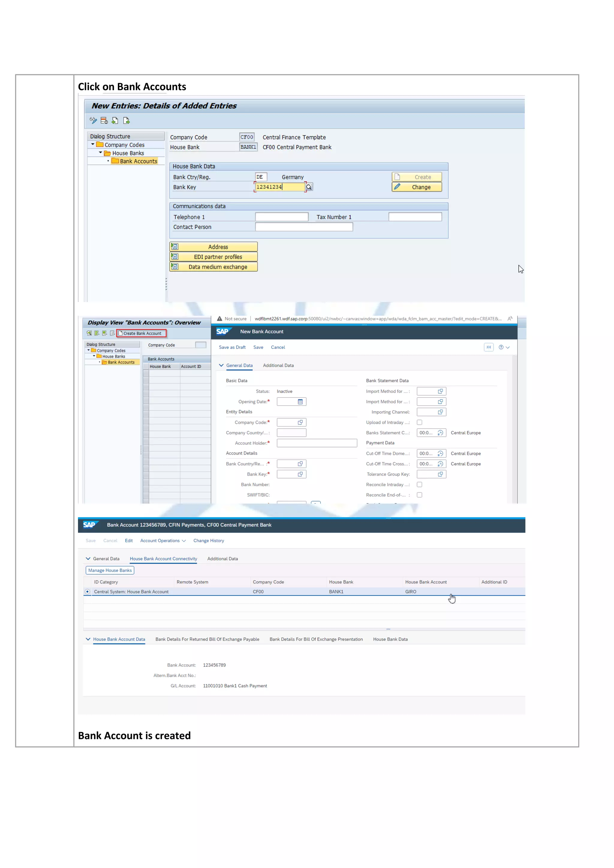 Click on Bank Accounts
Bank Account is created
 