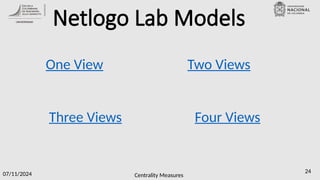 Centrality Measures
07/11/2024 24
Netlogo Lab Models
Three Views Four Views
Two Views
One View
 