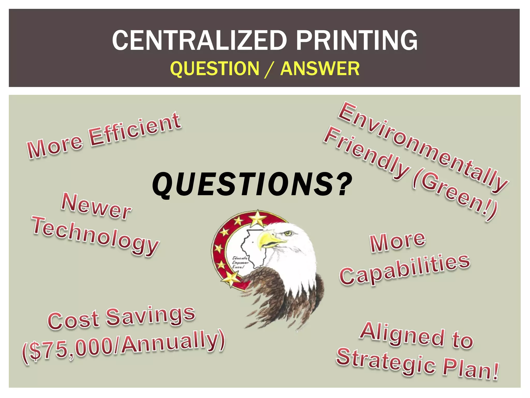CENTRALIZED PRINTING QUESTION / ANSWER QUESTIONS?  