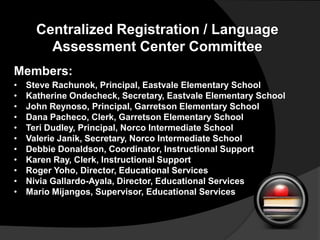Centralized Registration / Language Assessment Center Committee Members: ,[object Object]