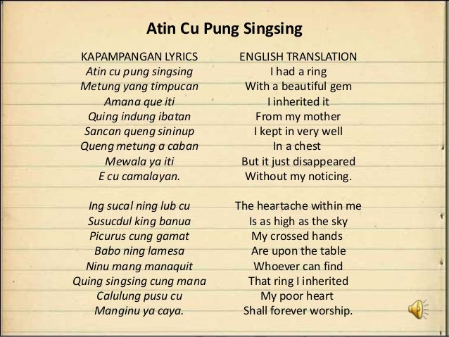 Atin Cu Pung Singsing Lyrics Tagalog Translation Central luzon