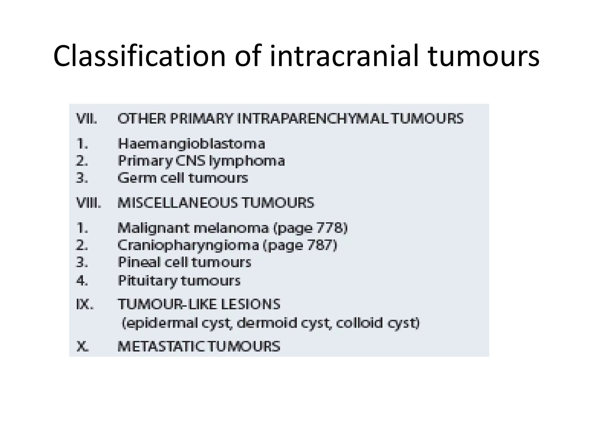 Classification of intracranial tumours
 