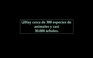 Hay cerca de 300 especies de
animales y casi
30.000 árboles.
 