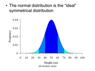• The normal distribution is the “ideal”
  symmetrical distribution




                  DR TAUSEEF JAVED
 