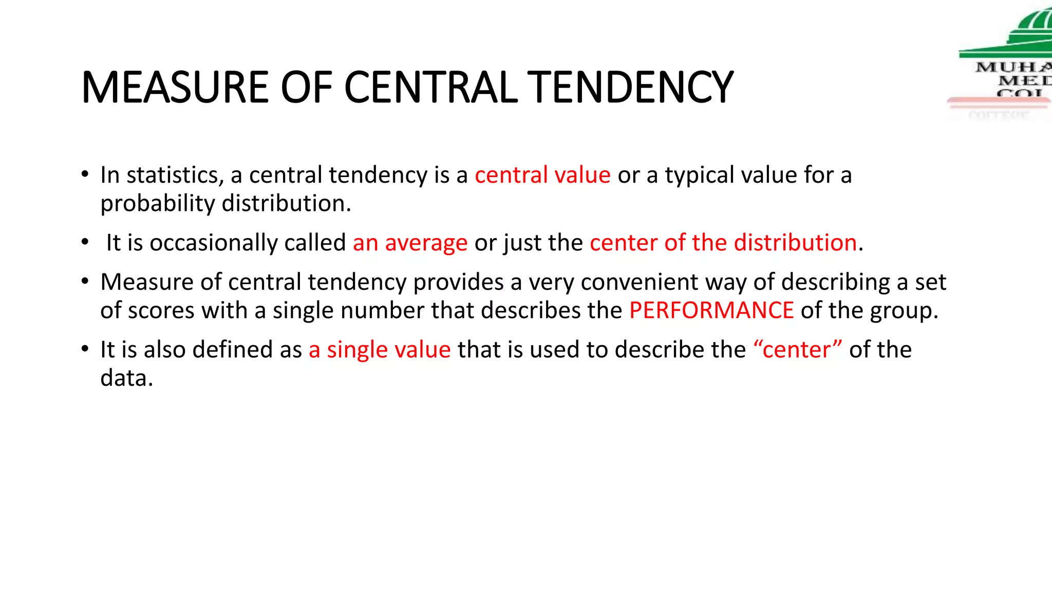 MEASURE OF CENTRAL TENDENCY | PPTX