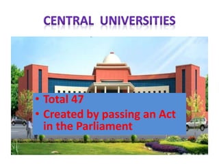 • Total 47
• Created by passing an Act
in the Parliament
 