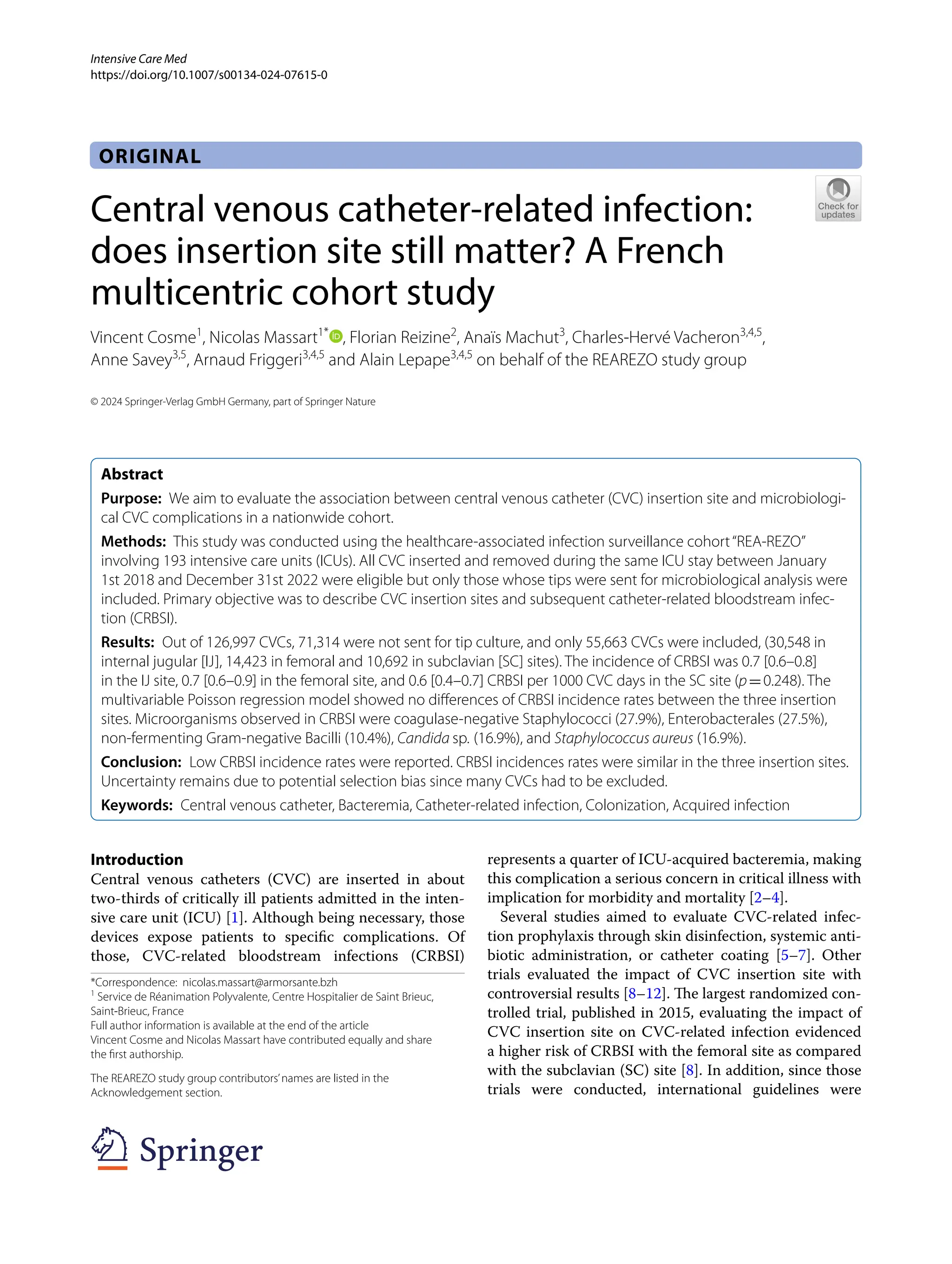 Central venous catheter-related infection does insertion site still ...