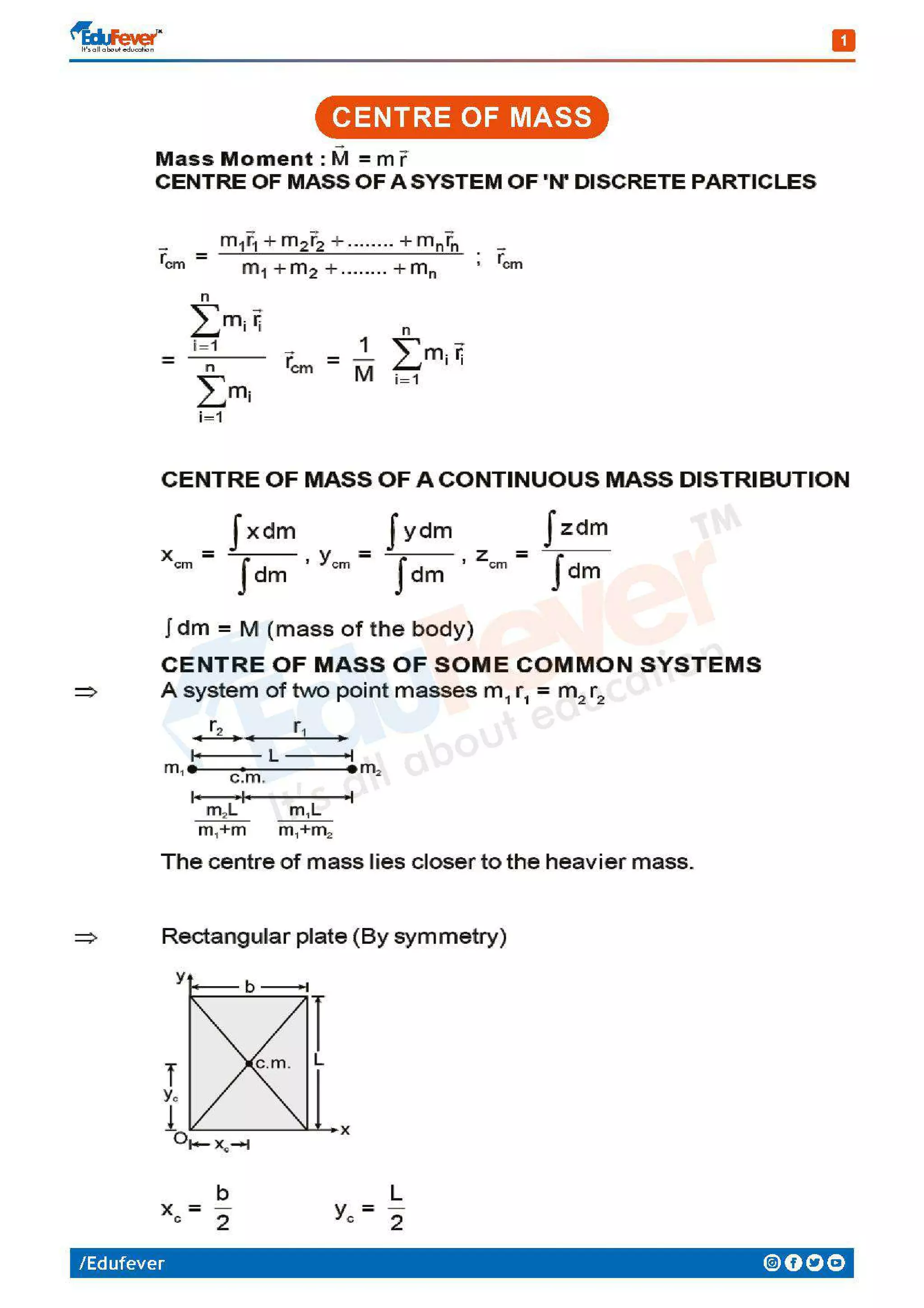 Centre of Mass - Physics Revision Notes | PDF