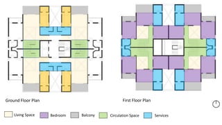 Ground Floor Plan First Floor Plan
Living Space Bedroom Balcony Circulation Space Services