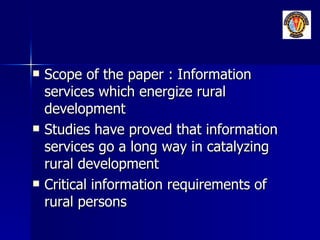 Centres for rural development role of libraries | PPT