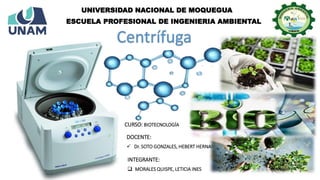 UNIVERSIDAD NACIONAL DE MOQUEGUA
ESCUELA PROFESIONAL DE INGENIERIA AMBIENTAL
CURSO: BIOTECNOLOGÍA
DOCENTE:
 Dr. SOTO GONZALES, HEBERT HERNAN
INTEGRANTE:
 MORALES QUISPE, LETICIA INES
 