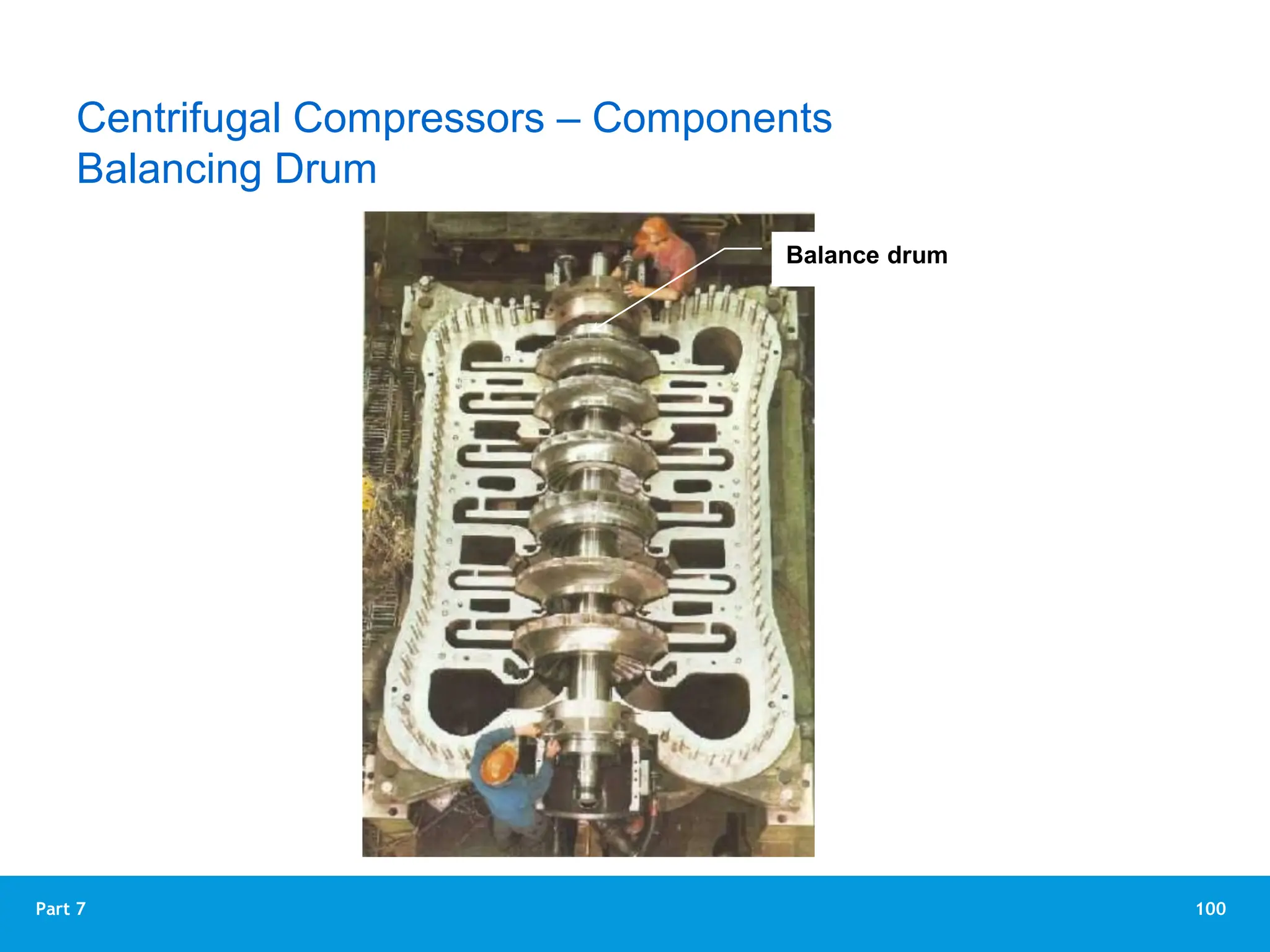 100
Part 7
Balance drum
Multi-stage centrifugal
compressor- 6 stages with
balancing drum
Centrifugal Compressors – Components
Balancing Drum
 
