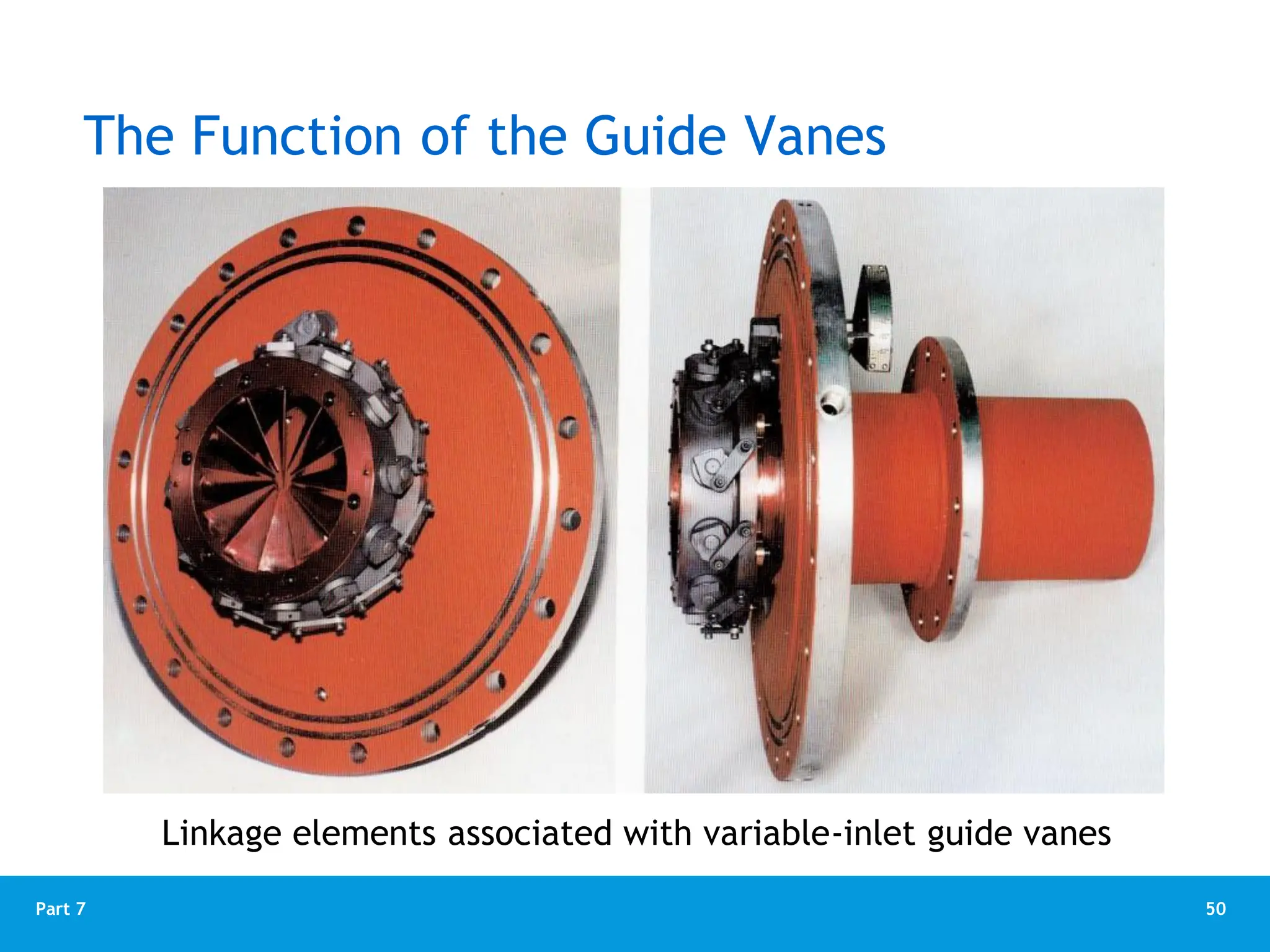 50
Part 7
The Function of the Guide Vanes
Linkage elements associated with variable-inlet guide vanes
 