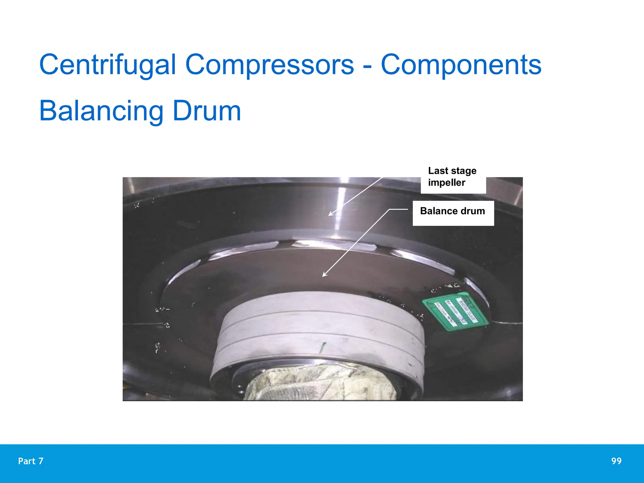 99
Part 7
Balance drum
Last stage
impeller
Balancing drum
Balancing Drum
Centrifugal Compressors - Components
 