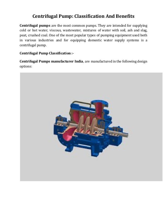 Centrifugal pump classification and benefits