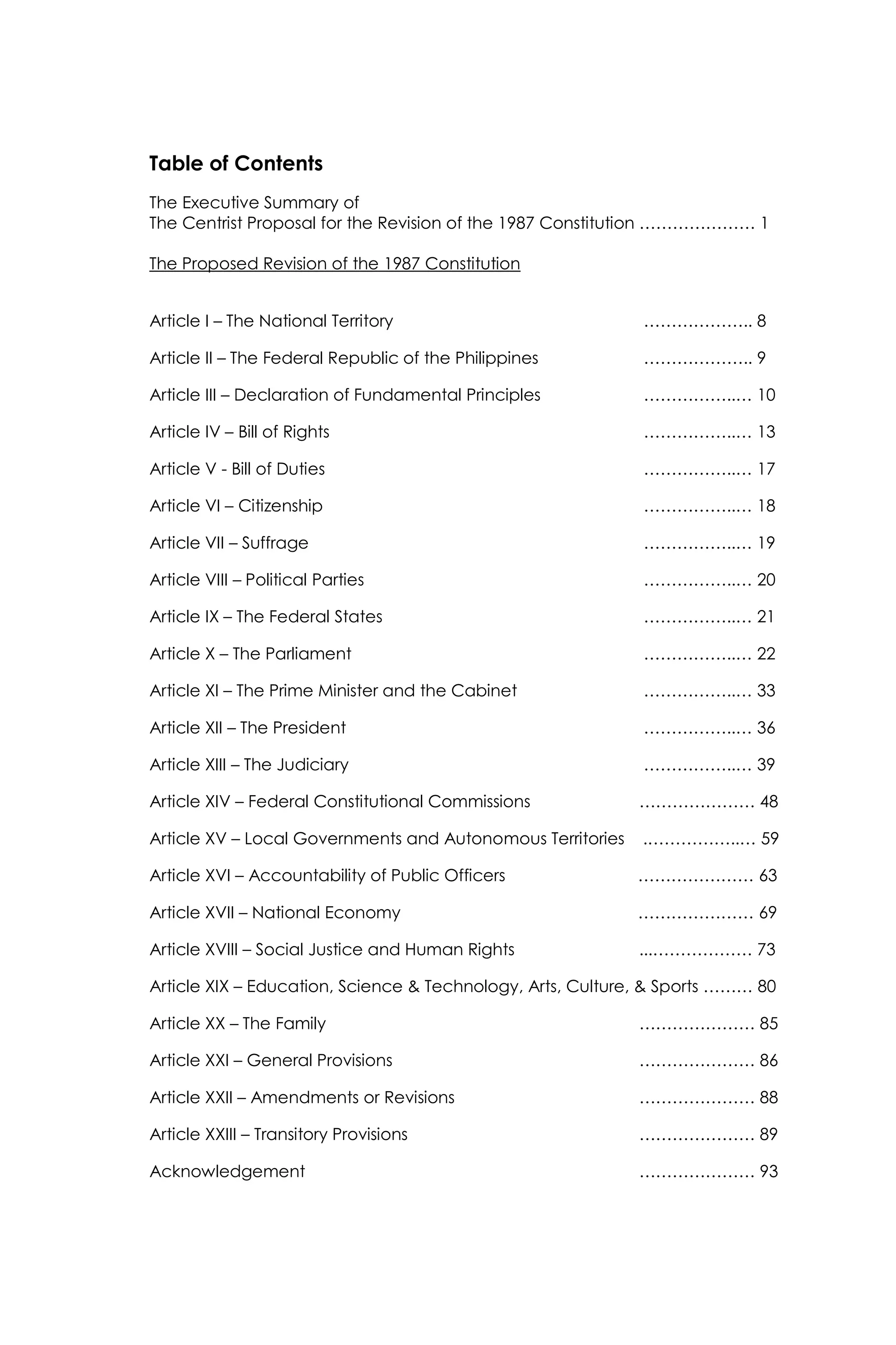 CENTRIST PROPOSAL CONSTITUTION of the Federal Republic of the