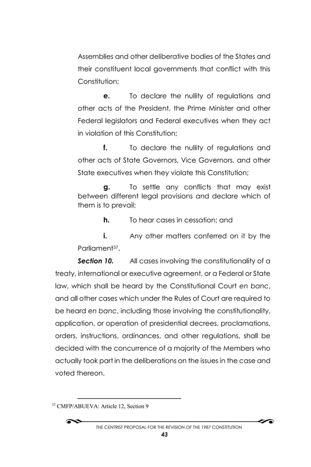 CENTRIST PROPOSAL CONSTITUTION of the Federal Republic of the