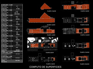 COMPUTO DE SUPERFICIES PLANTA 0,00 M PLANTA +16,35 M PLANTA +3,85 M PLANTA +20,45 M PLANTA -3,50 M PLANTA +12,25 M PLANTA -6,50 M PLANTA +9,45 M PLANTA -10,00 M PLANTA +6,65 M 