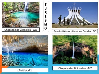 Chapada dos Veadeiros - GO
Catedral Metropolitana de Brasília - DF
Bonito - MS
T
U
R
I
S
M
O
Chapada dos Guimarães - MT
 