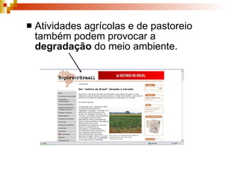 Atividades agrícolas e de pastoreio também podem provocar a  degradação  do meio ambiente. 