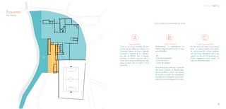 Plan Maestro
Esquema
A B C
Paseo Yautepec
Como ya se vió en el análisis de sitio,
muchas de las calles que rodean a la
Hacienda carecen de acera, dejando
al peatón a merced de los vehículos,
por ello se decidió que la llegada
principal al centro comunal sea a
través de un paseo verde que sea nexo
entre el centro de la ciudad y la ex
hacienda.
El plan maestro se compone de tres zonas:
Centro Comunal
Revalorizando la preexistencia, se
eligieron algunos espacios de la ruina
para rehabilitar:
-Silo
-Casa del hacendado
-Cocina de humo
-Cuarto de calderas
Para terminar de conformar el conjunto
del Centro Comunal, se decidiò agre-
gar dos edificios nuevos que aparte
de ayudar a cumplir con el programa
acordado en la entrevista con la comu-
nidad, serviran para regular el acceso.
Parque Apanquetzalco
En esta zona del terreno se propone
tener un espacio abierto para todos,
sin restricciones de acceso, rodeado
por altos muros decadentes de lo que
alguna vez fue una rica hacienda, con
mucha vegetación para regular el
caluroso clima de Yautepec.
A B C
52
Plan Maestro
 