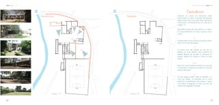 1
3
4
5
6
2
Demoliciones
1
2
3
4
65
Imagen 1.0
Tomando en cuenta las intenciones antes
mencionadas, se tomó la decisión de demoler
algunas estructuras, las cuales serán descritas a
continuación, numerándolas por las vistas en la
imagen 1.0.
1.
Este edificio carece de valor histórico y al quitar-
lo, nos permite tener una mayor apertura visual
y física.
2.
Al quitar este muro se unifica la zona de la cabal-
leriza con el resto del parque.
3.
La actual casa del velador es otro de los
edificios sin valor histórico, este quedaría sin
utilidad después de convertir la hacienda en
parque, quitarla nos ayuda a unificar el area
verde.
4 y 5.
Estos dos muros dividen privatizan las ruinas de
la hacienda, al quitarlas se reafirma el caracter
público del parque.
6.
En esta imagen puede verse el enrejado y el
muro que divide la hacienda con la zona
deportiva, al deshacernos del primero y quitar
unos metros al segundo, se crea una zona de
acceso más amigable al peatón.
Resultado
Demolición
Imagen 2.0
7069
C C A Parque Apanquetzalco
 