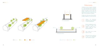 ÁrbolPreexistencia Cubierta Muro de ladrillo
Centenarios muros de piedra abrazados
por raíces de grandes árboles, un juego de
luz y sombra entre estos muros, que de forma
natural, han creado un techo verde que
proteje y refresca del sol. Son estos los
elementos que marcan las directrices para
definir la forma de abordar el proyecto.
El diseño de la intervanción de este edifico
se definió cumpliendo con cuatro intenciones:
Generar una intervención
discreta que no tome protagonis-
mo sobre la preexistencia.
Permitir la visibilidad de los árbo-
les desde el interior para
mantener el juego de luz y
sombras surgido del enve-
jecimiento del edificio.
Tener entrada de luz cenital
desde los 4 lados.
Permitir que el aire cruce libre de
un lado al otro permanente-
mente (ventilación cruzada)
1
2
3
4
Corte Transversal (esquemático)
Corte longitudinal (esquemático)
Intenciones
ÁrbolCirculación de aire Iluminación cenital
8685
C C A Centro Comunal
 