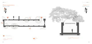 a: Acceso desde parque
b: Acceso desde centro cultural
a b
1
2
1’
Escala. 1:250
0 1 2 5 10
Planta arquitectónica
Salón de usos múltiples
N Escala. 1:100
0 1 2 5
Corte 1-1’
Salón de usos múltiples
8887
C C A Centro Comunal
 