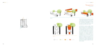 1
2
La casa del hacendado se divide en 4 crujías
a cielo abierto, separadas por muros de 7,5
metros de altura, estos se encuentran unidos
por contrafuertes trapezoidales, el único
muro bajo (2 ,20 metros de altura), es el que
da al patio central del centro cultural.
La intervención consiste en utilizar dos de
estas crujías para hacer la biblioteca. Para
colocar la cubierta “a”, se necesita elevar el
muro bajo de la preexisencia con el volumen
“2”, hasta 3.90m, para tener una altura piso
techo más confortable para el usuario, y
para unificar la altura de las fachadas del
proyectopara. Se propone completar el
cerramiento de los contrafuertes con los
volúmenes 5 y 6. Con “1”, “3” y “4”, se busca
cerrar el paso para controlar el acceso a la
biblioteca y mantener privacidad en los
patios de lectura. Ambas crujías aprovechan
el follaje de los arboles preexistentes para
dejar zonas al aire libre y poder tener venti-
lación cruzada.
Perspectiva
E s q u e m a
ÁrbolPreexistencia Cubierta Muro de ladrillo
Vista “1”
2
2
a
b
5
6
4
a
3
3
1
Vista “2”
9493
C C A Centro Comunal
 