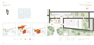 Perspectiva
E s q u e m a
Para la dulcería se propone adecuar un
nuevo espacio entre la cocina de humo y
la casa de calderas (ahora control de
acceso y auditorio, respectivamente).
Elevando un muro preexistente de 2, 20m
a 3,90 para homogeneizar con el resto de
alturas del conjunto y girando este muro
para abrazar la cubierta que dejará libre
la mitad del espacio para abrir paso a
una terraza bañada por la sombra de un
arbol preexistente.
ÁrbolPreexistencia Cubierta Muro de ladrillo
Planta arquitectónica
Zona sur del CCA
Escala. 1:200
N
0 1 2 5 10
b c d e
e
a
a
b
c
d
Terraza dulcería
Dulcería
Bodega dulcería
Auditorio
e
f
g
h
Patio auditorio
Bodega baño
Sanitarios hombres
Sanitarios mujeres
1
2
3
Acceso dulcería
Acceso auditorio
Acceso baños
1
2
3
f f
hg
112111
C C A Centro Comunal
 