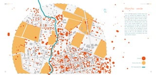 S
ARRIBA
Mancha verde
En el anterior esquema puede observarse
como la cantidad de vegetación refleja el
factor de ocupación de la zona, en la misma
casi todo espacio abierto puede consider-
arse como área verde, ya que gran porcen-
taje de estos son utilizados para cultivo de
maíz y caña, aunque también hay muchos
otros terrenos aún sin utilizar. El caudal del
Río Apanquetzalco es de vital importancia
para los cultivos de los ejidatarios aunque
para la hacienda, que necesitaba producir
todo el año, no era suficiente, por ello
tivieron que construir un acueducto que traía
agua desde oaxtapec
Árboles
Terreno de cultivo
Río Apanquetzalco
N
1413
C C A Análisis Urbano
 