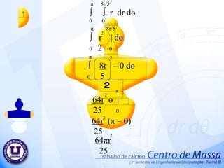 π   8r/5 ∫  ∫  r  dr d ө 0  0 π   8r/5 ∫  r   | d ө 0  2   0 π ∫  8r   – 0 d ө 0  5  π 64r   ө   | 25   0 64r   ( π  – 0) 25  64 π r 25 2  2  2  2  2  2 