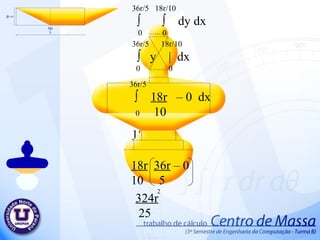 36r/5 18r   x  | 10   0 36r/5  18r/10 ∫  ∫  dy dx 0  0 36r/5  18r/10 ∫  y  |  d x 0  0 36r/5 ∫  18r   – 0  d x 0  10 18r   36r  – 0 10  5  324r 25 2  