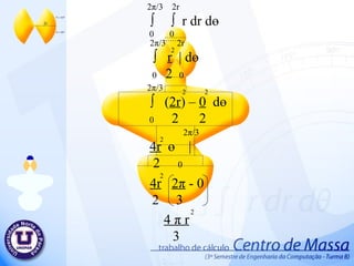 2 π /3 ∫  ( 2r ) –  0   d ө 0  2  2 2 π /3  2r ∫  ∫  r dr d ө 0  0 2 π /3  2r ∫  r   | d ө 0  2   0 2  2  2  2 π /3 4r   ө   | 2   0 2  4r   2 π  - 0 2  3  2  4  π   r 3 2  