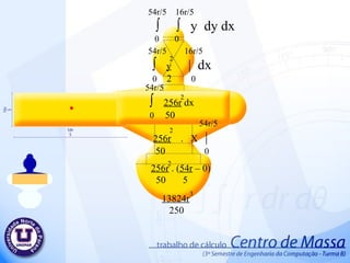 54r/5  16r/5 ∫  ∫  y  dy d x 0  0 54r/5  16r/5 ∫  y   |  dx 0   2  0 54r/5 ∫  256r  dx 0  50 54r/5 256r   .  X  | 50  0 2  2  256r  . ( 54r  – 0) 50  5  2  2  13824r   250 3  