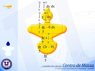 2r  4r/5 ∫  ∫  dy d x 0  0 2r  4r/5 ∫  y  | d x 0  0 2r ∫  4r  – 0 d x 0  5 2r 4r   x | 5   0 4r   (2r – 0) 5   8r 5 2  